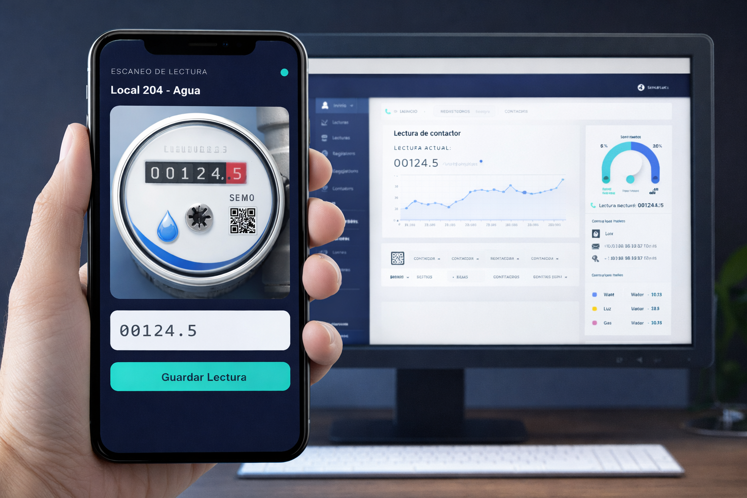 Vista previa de la app MeterApp registrando una lectura de contador